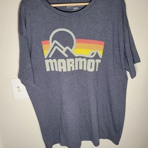 Marmot X Thread Size XL Navy Blue Graphic Mountain Sunset Cotton Tee Shirt